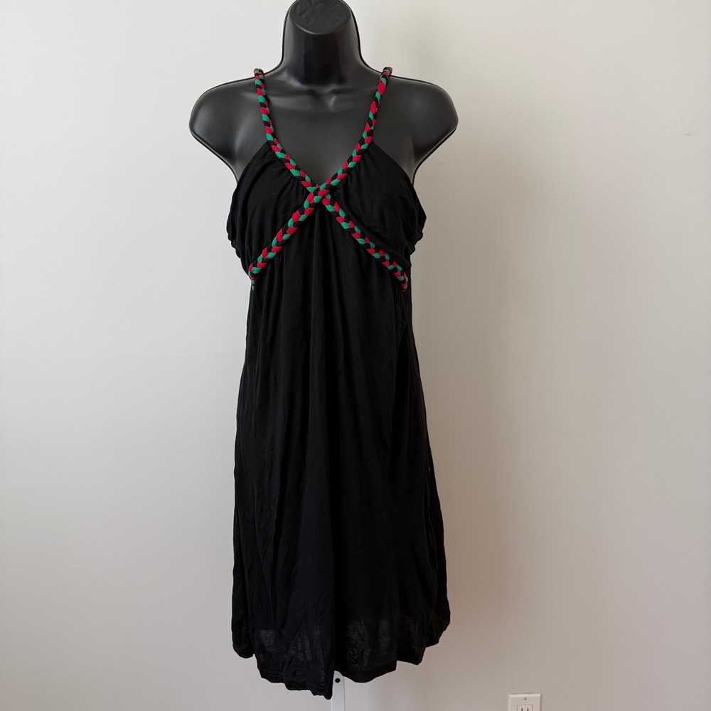 Fashion Terminal Boho Beachy Relaxed Summer Braided Strap Dress Medium Black